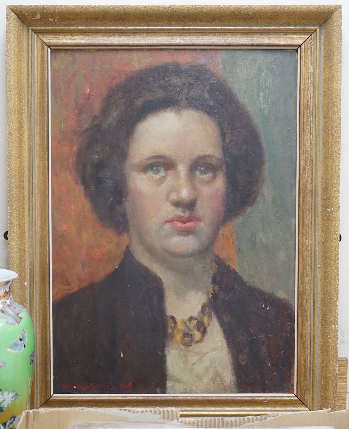 William Mason (1906-2002), oil on board, Portrait of a young woman, signed and dated '64, 60 x 42cm